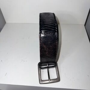 Tommy Bahama Leather Woven Belt Black Silver Buckle Business Casual SZ‎ 42